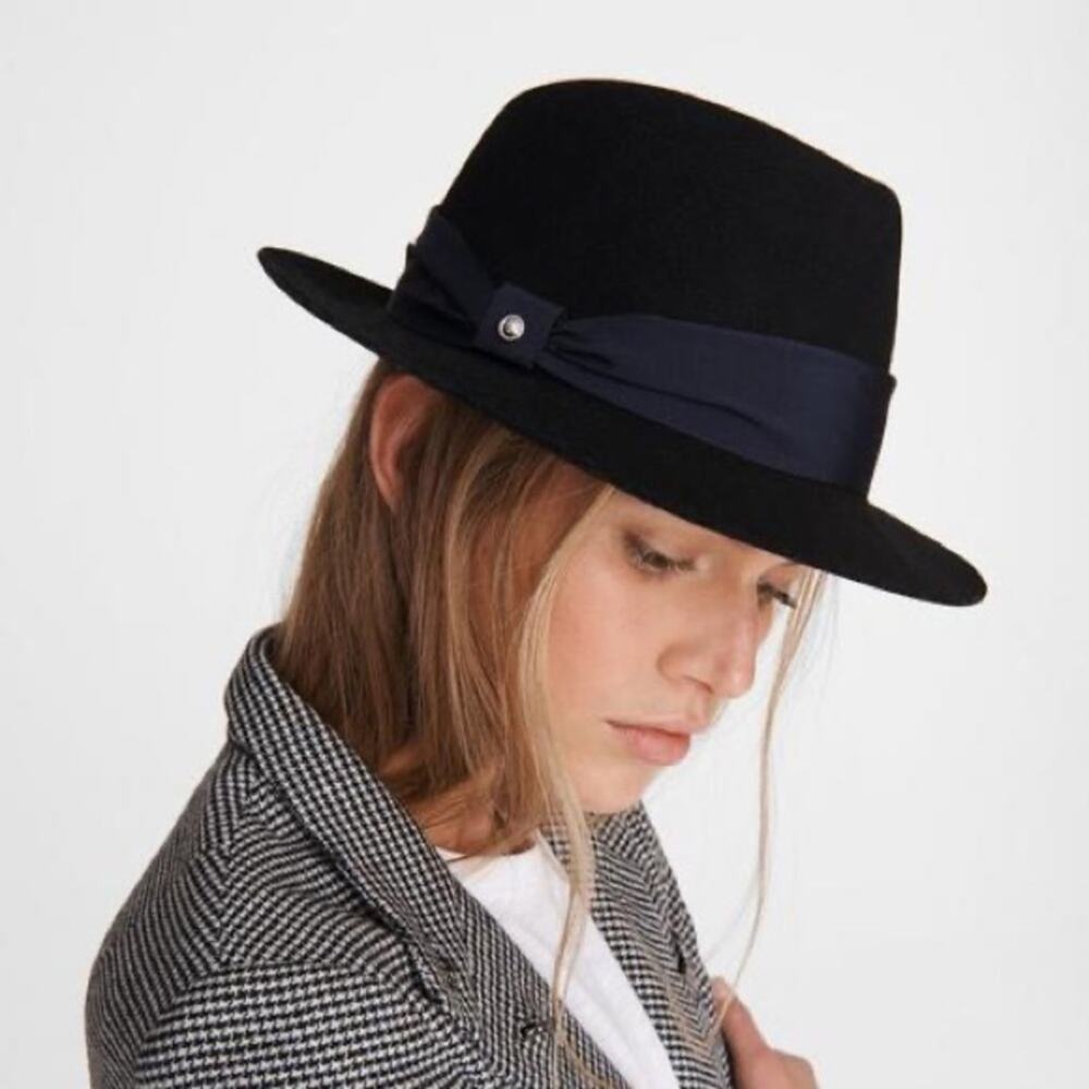 Rag and‎ Bone Women's Wool Fedora Hat Blue Ribbon Detail Size Medium